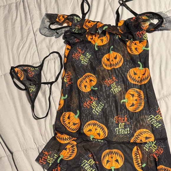 Other - Halloween Pumpkin Mesh Lingerie Set - Black & Orange
